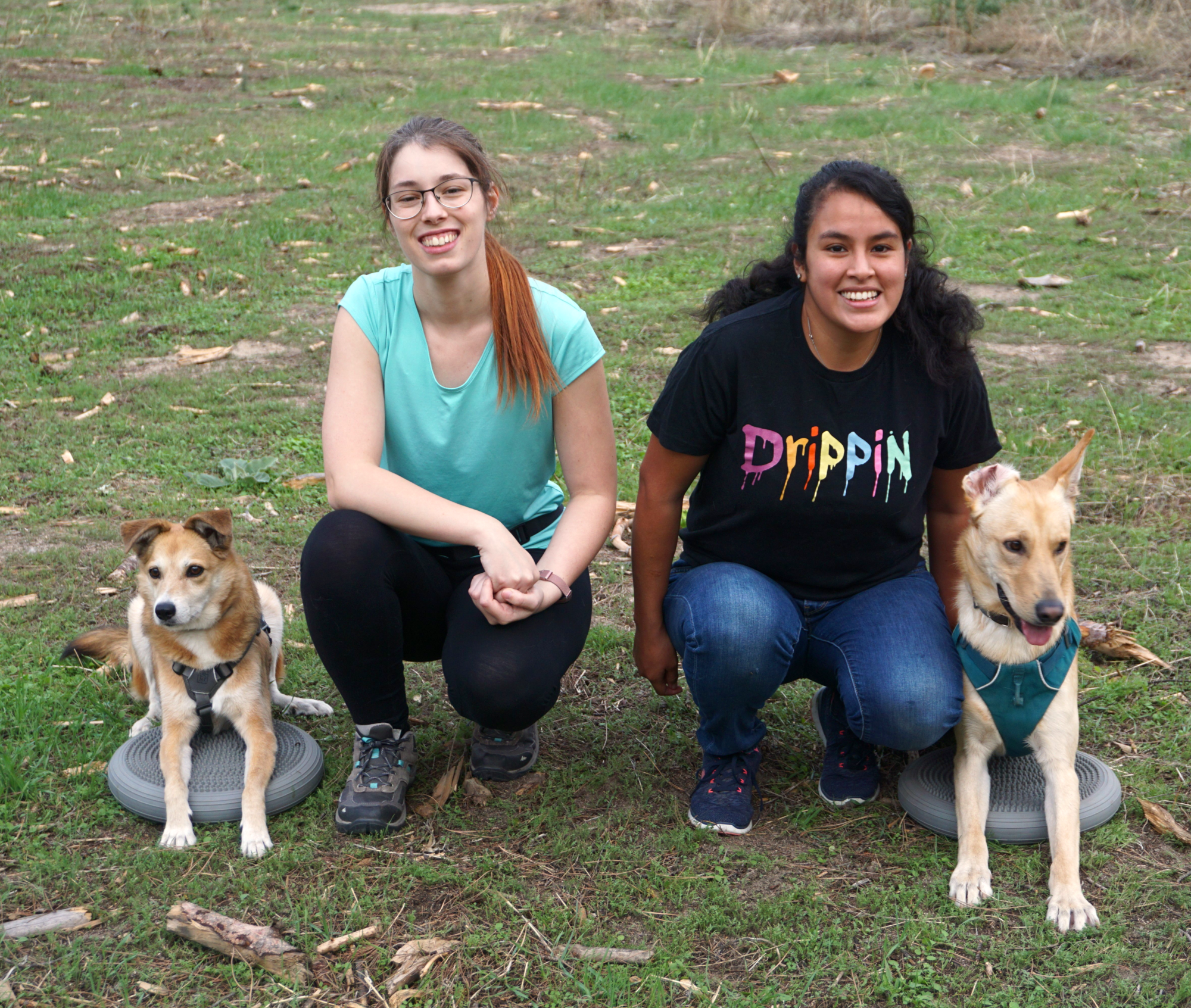 Con el equipo de Crea Vínculo Canino preparando una clase grupal de propiocepción.