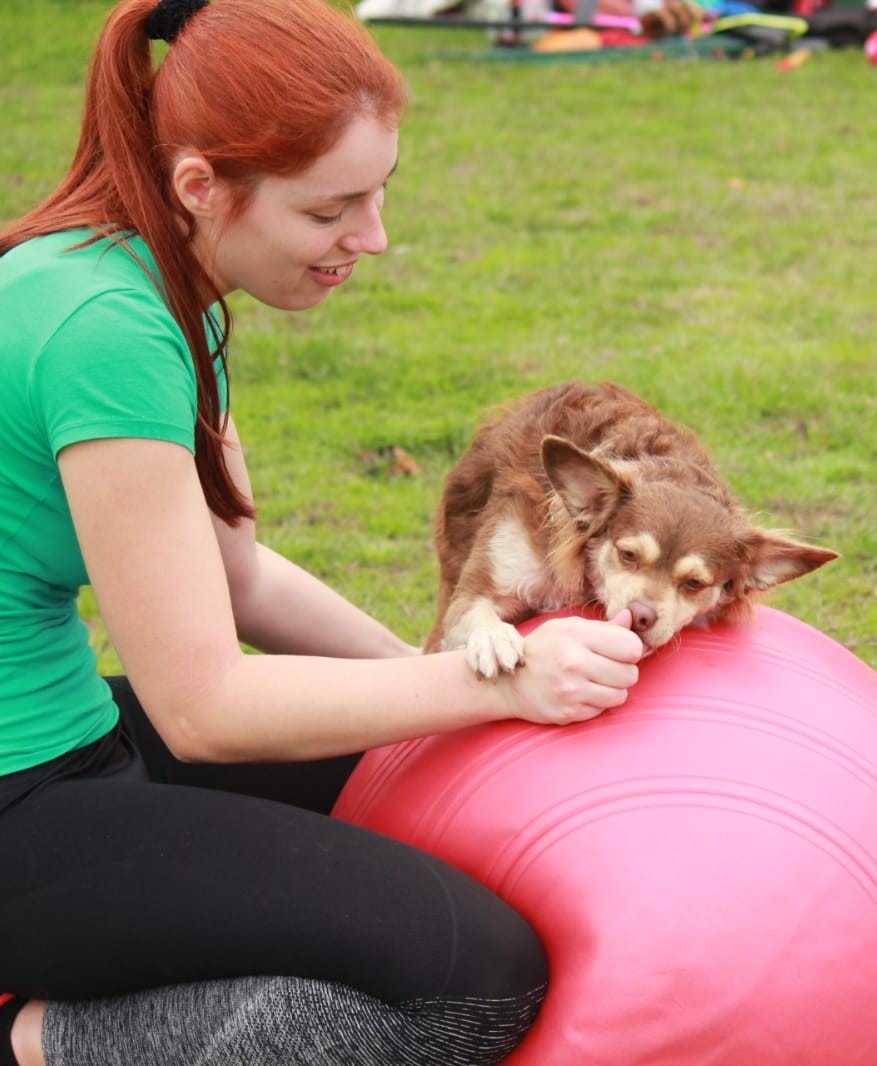 Con Lenda the gremlin en una pista propioceptiva durante un taller de confianza y juego.