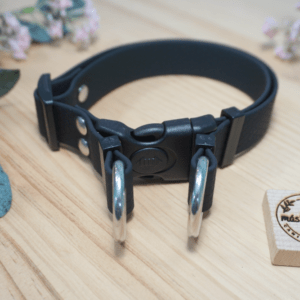 Collar Aqua de PVC Hexa color Negro, con doble argolla MásQcan Tienda o MQC Pet Atelier